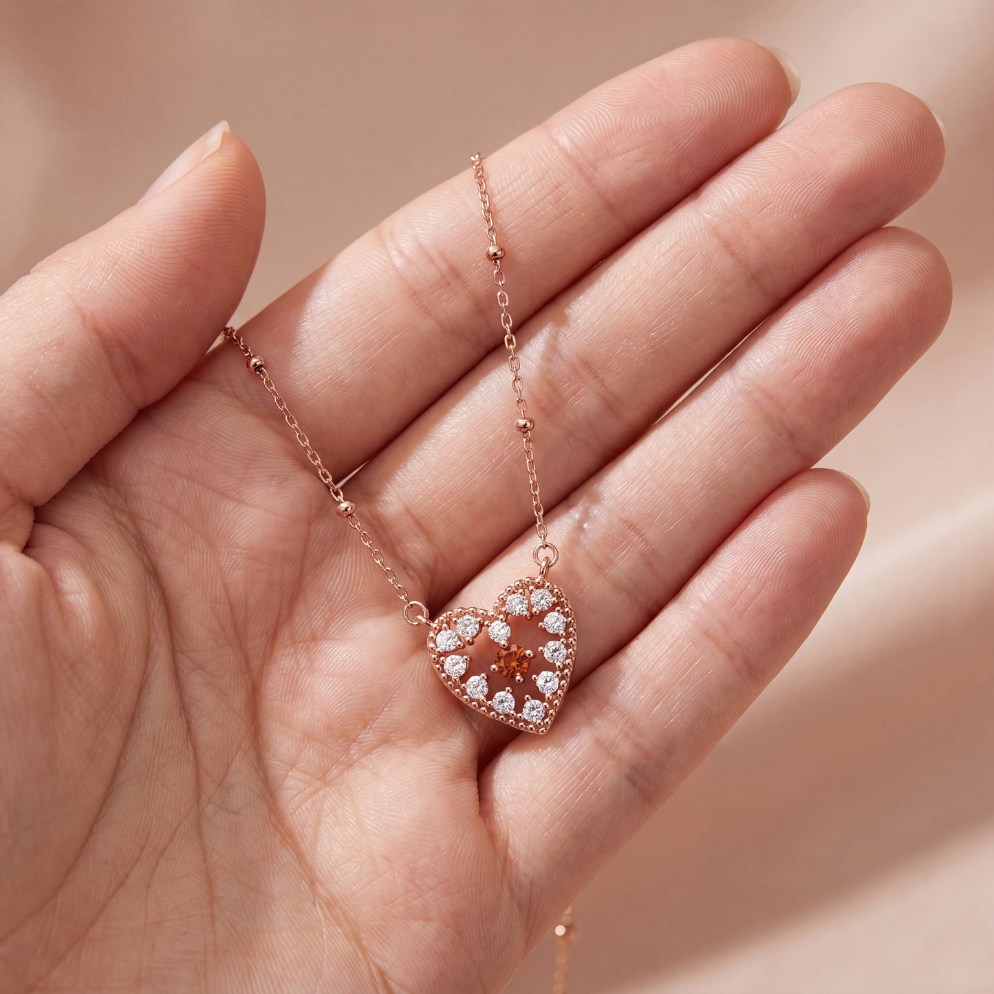 Rose Gold 925 Sterling Silver Red Sparkle Heart Pendant Necklace