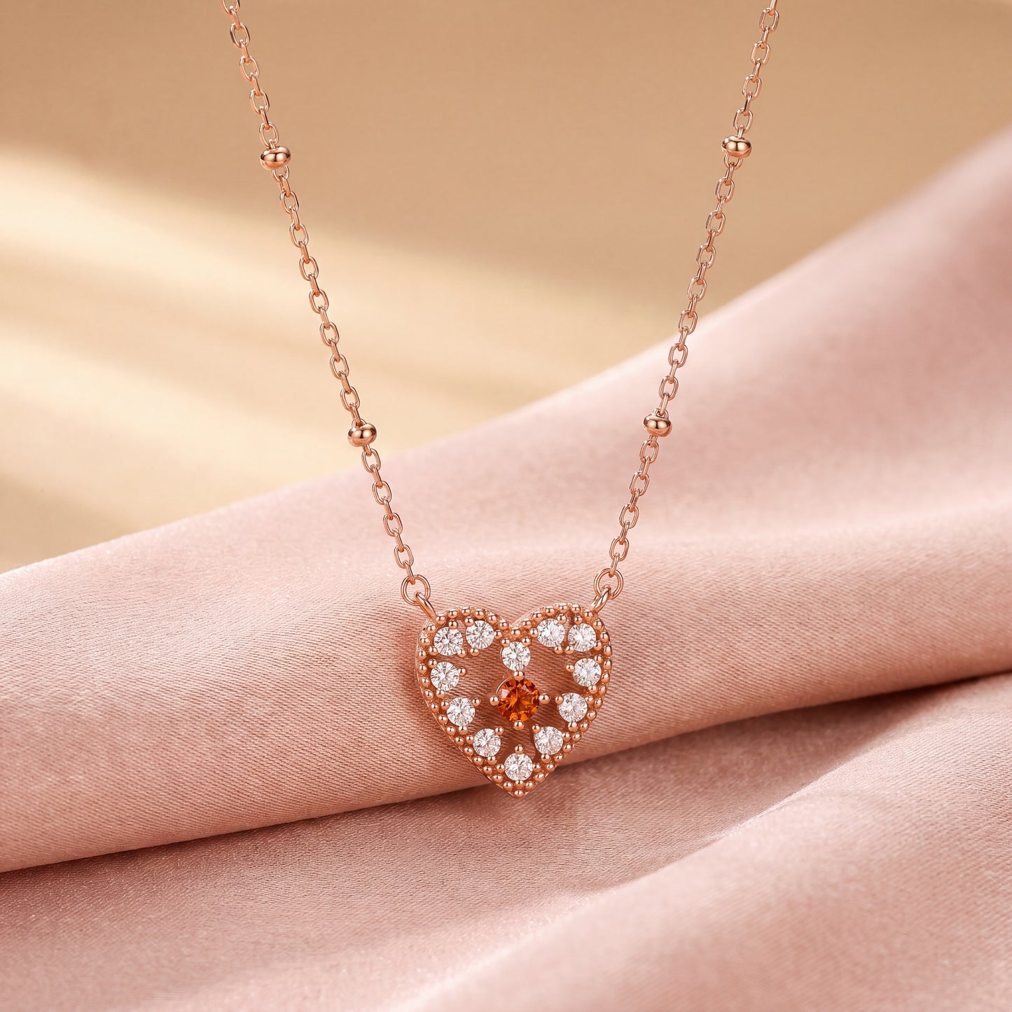 Rose Gold 925 Sterling Silver Red Sparkle Heart Pendant Necklace