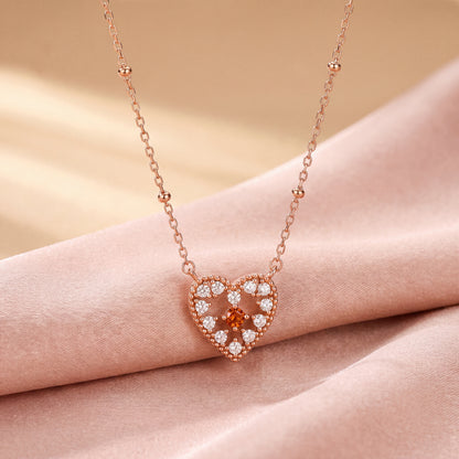 Rose Gold 925 Sterling Silver Red Sparkle Heart Pendant Necklace