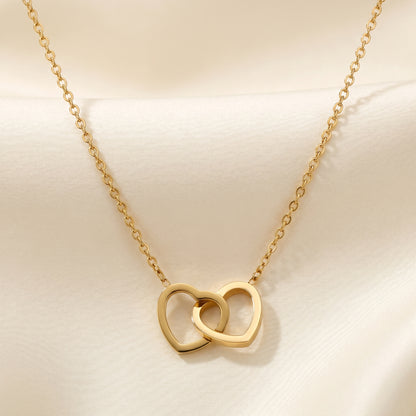 Gold stainless steel double linked heart necklace