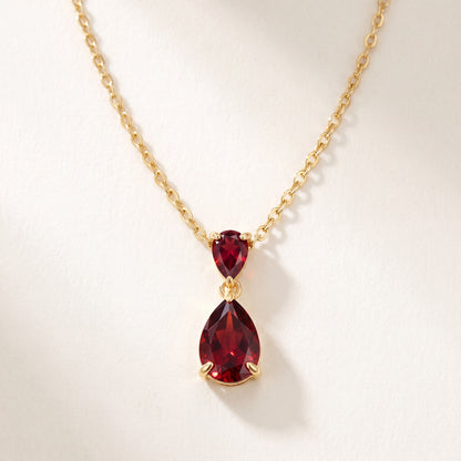 Ruby Glow Red Teardrop 18K Gold Plated 925 Sterling Silver Necklace