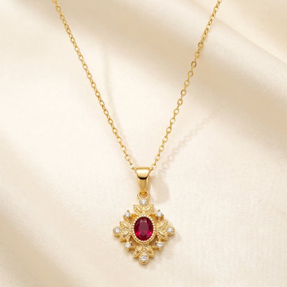 Gold 925 Sterling Silver Ruby Red Vintage Pendant Necklace