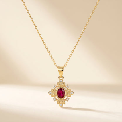 Gold 925 Sterling Silver Ruby Red Vintage Pendant Necklace