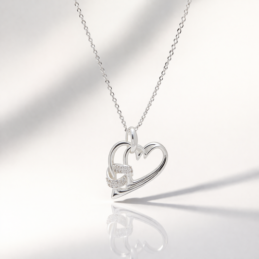Linked Double Heart Silver Necklace
