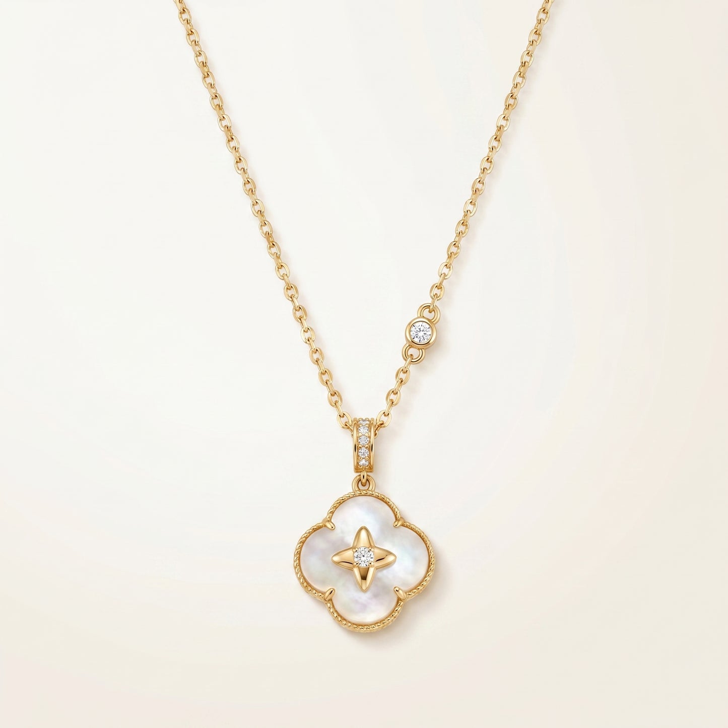 Gold Mother of Pearl Lucky Clover 925 Sterling Silver Necklace