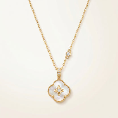 Gold Mother of Pearl Lucky Clover 925 Sterling Silver Necklace