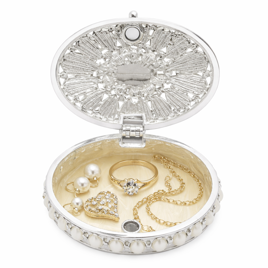 Elegant Silver Pearl Jewellery Box