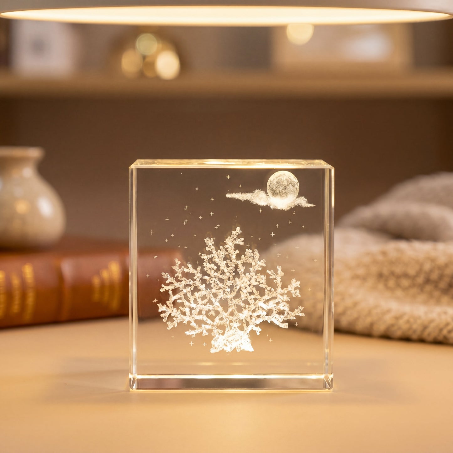 3D crystal cube keepsake with coral engraving, a beautiful decorative gift for her in Australia