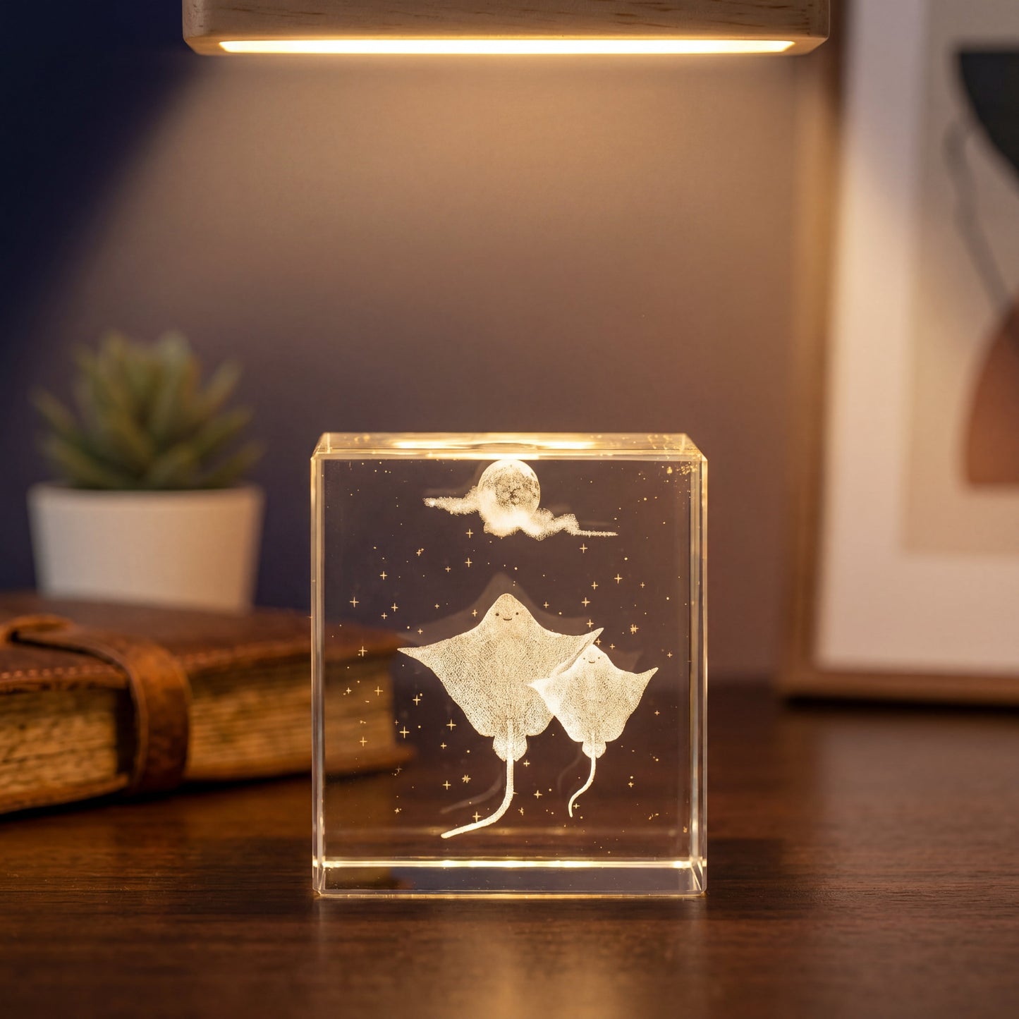 3D crystal cube keepsake with stingray engraving, a soothing ocean-inspired gift in Australia