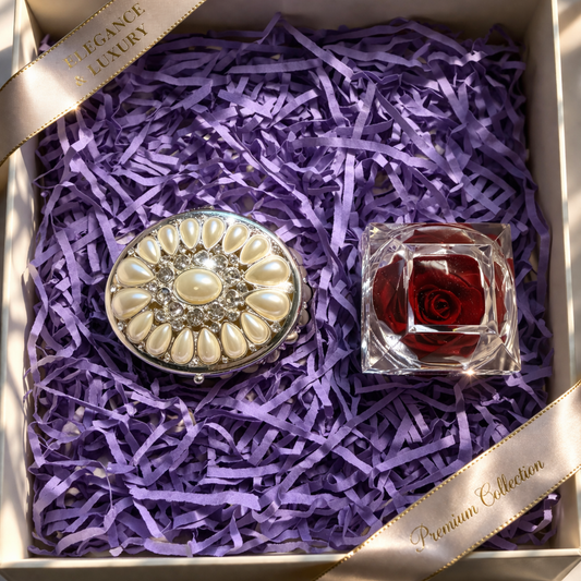 Red Preserved Rose & Pearl Jewellery Box Gift Set