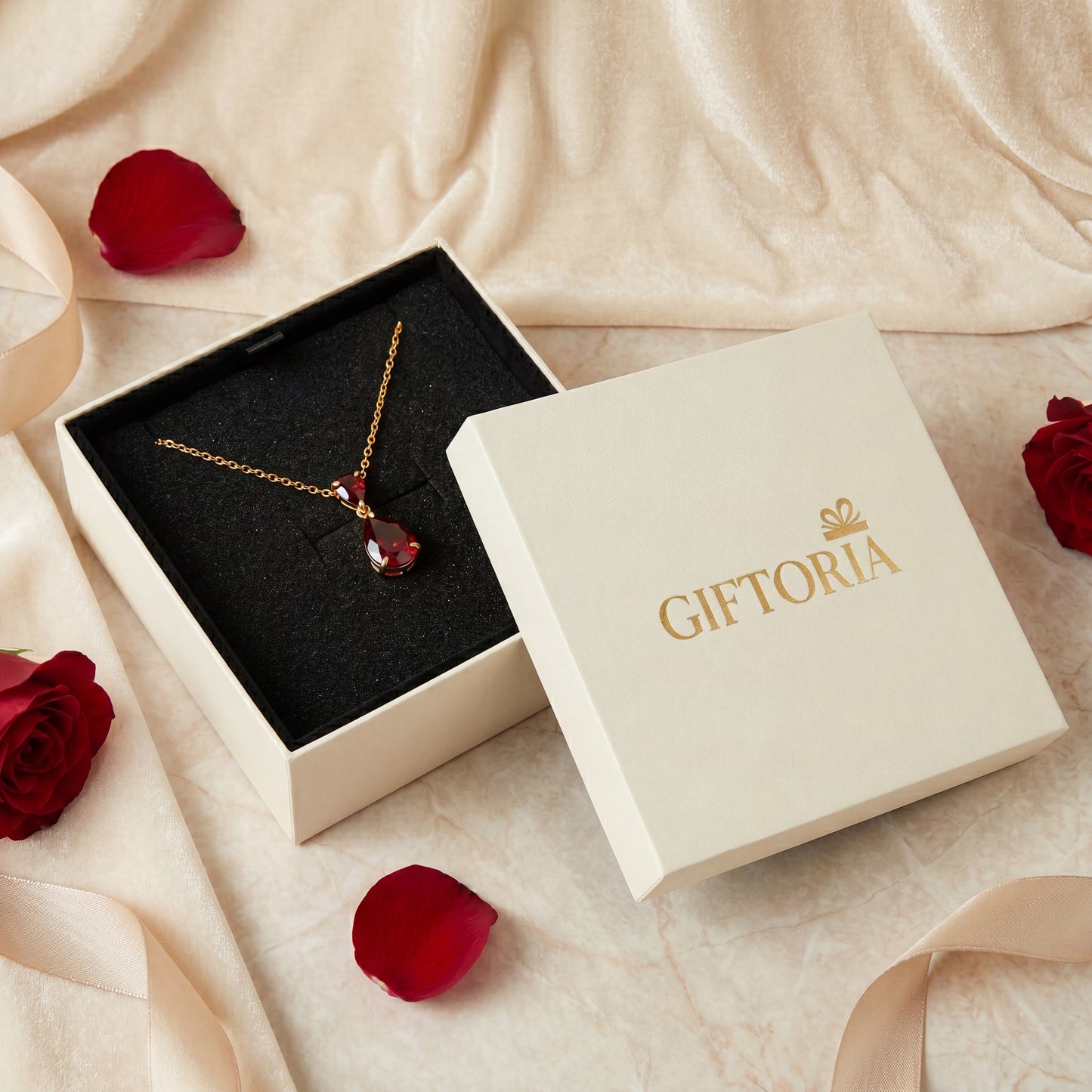 Ruby Glow Red Teardrop 18K Gold Plated 925 Sterling Silver Necklace