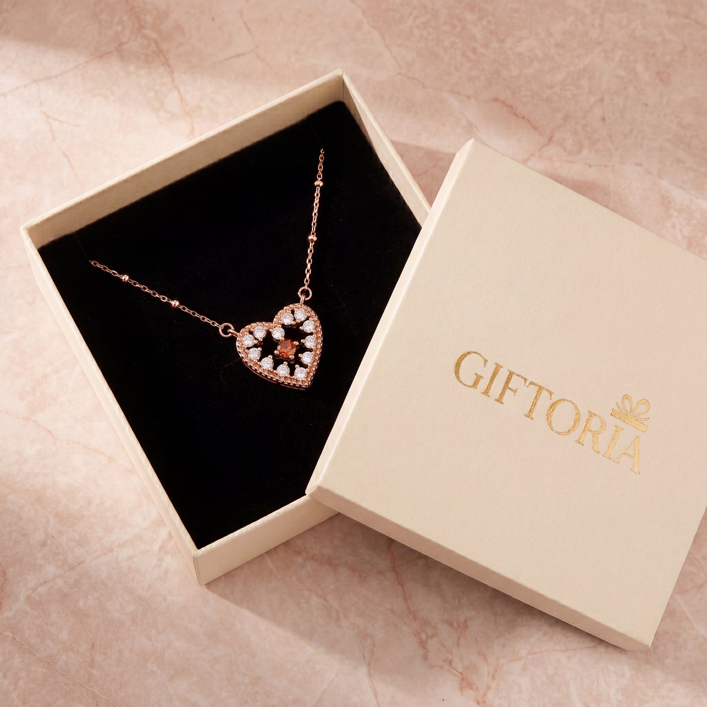 Rose Gold 925 Sterling Silver Red Sparkle Heart Pendant Necklace