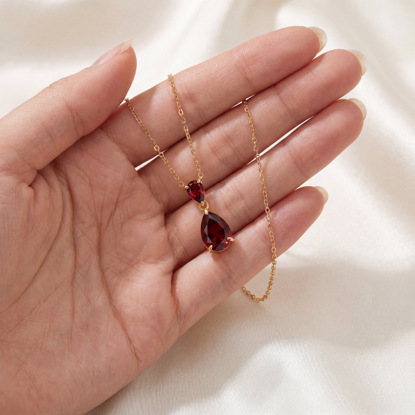 Ruby Glow Red Teardrop 18K Gold Plated 925 Sterling Silver Necklace