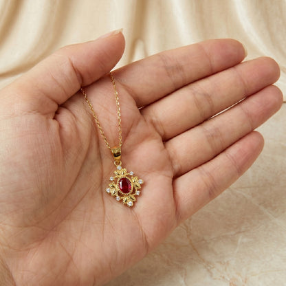 Gold 925 Sterling Silver Ruby Red Vintage Pendant Necklace