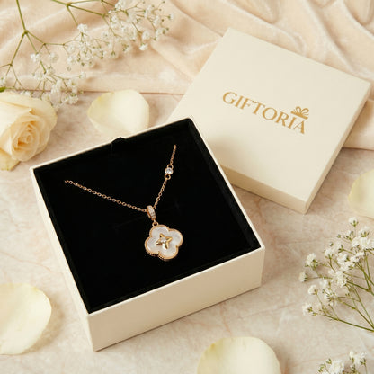Gold Mother of Pearl Lucky Clover 925 Sterling Silver Necklace