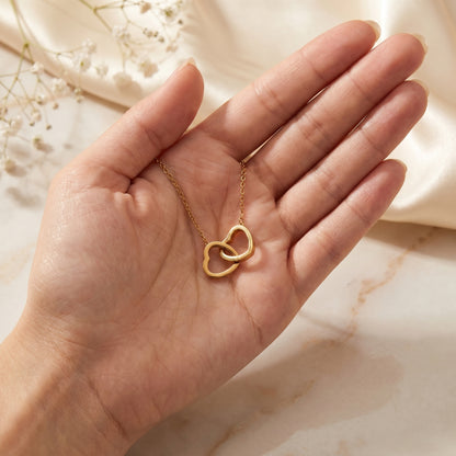 Gold stainless steel double linked heart necklace