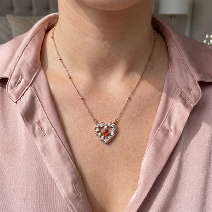 Rose Gold 925 Sterling Silver Red Sparkle Heart Pendant Necklace