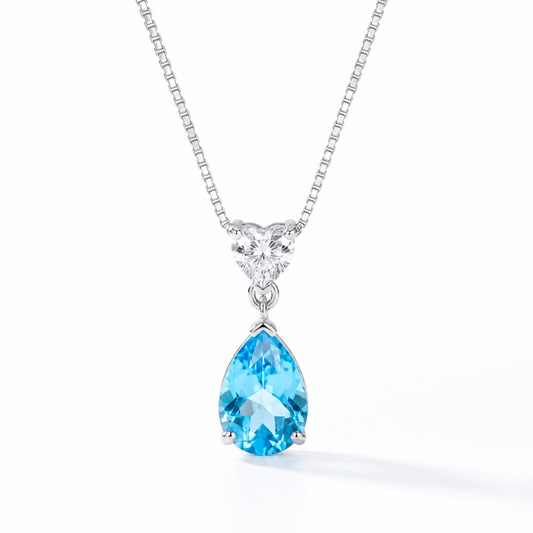Heart of the Ocean inspired blue cubic zirconia necklace with 925 sterling silver setting and sparkling teardrop pendant Giftoria