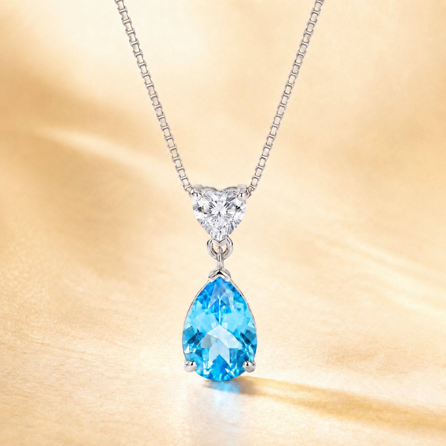 Heart of the Ocean inspired blue cubic zirconia necklace with 925 sterling silver setting and sparkling teardrop pendant Giftoria