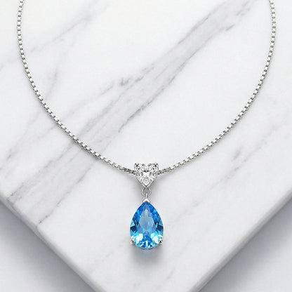 925 sterling silver ocean heart blue teardrop necklace with sparkling cubic zirconia pendant, elegant jewellery gift for her