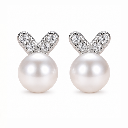 925 Sterling Silver Pearl Bunny Stud Earrings main