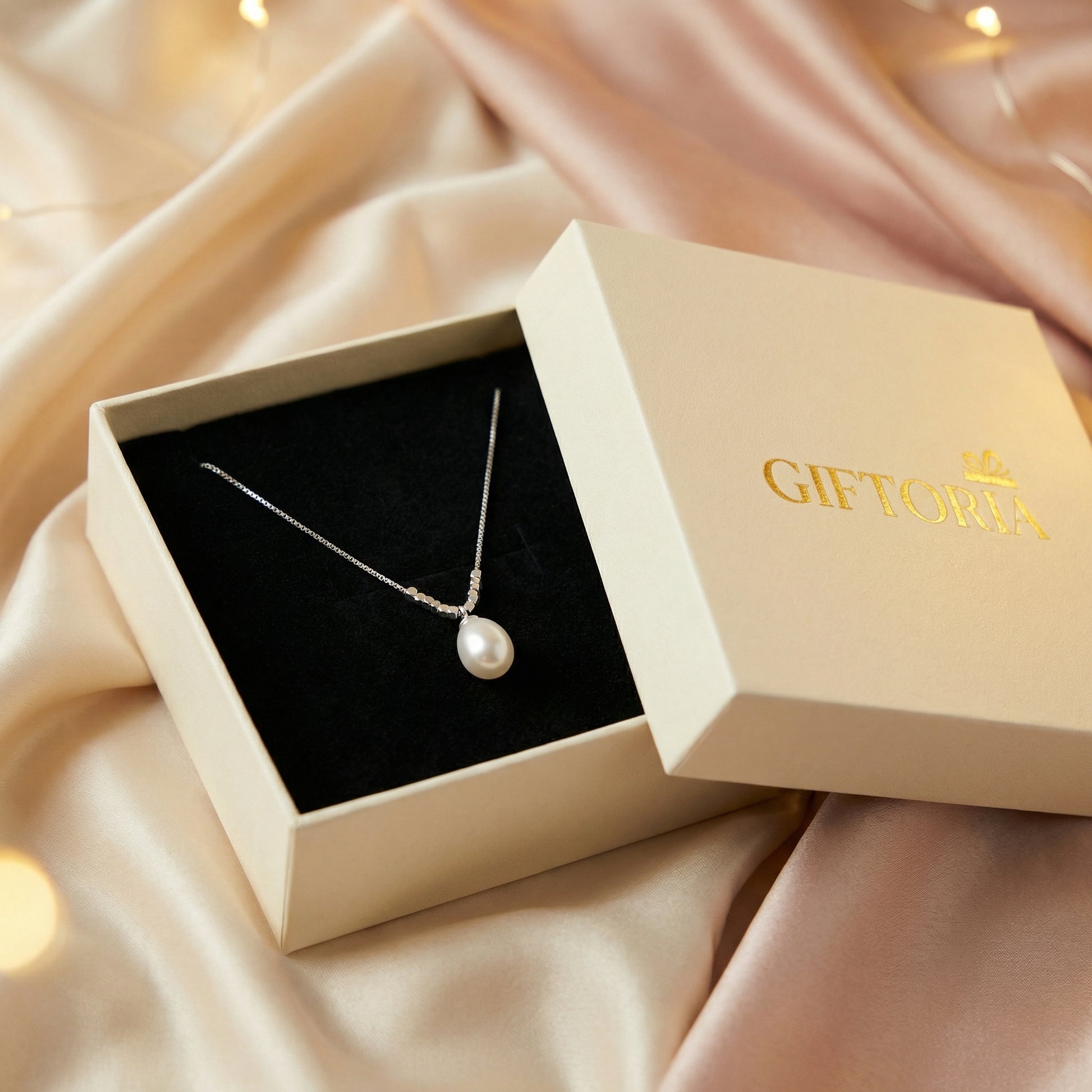 925 sterling silver teardrop pearl pendant necklace in Giftoria gift box