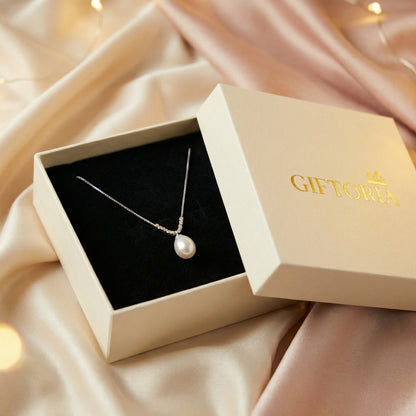 925 sterling silver teardrop pearl pendant necklace in Giftoria gift box