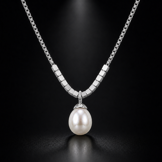 925 sterling silver teardrop pearl pendant necklace with delicate chain main picture