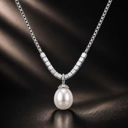 925 sterling silver teardrop pearl pendant necklace with delicate chain main picture