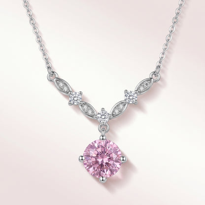 925 sterling silver pink cubic zirconia floral vine necklace with delicate leaf details