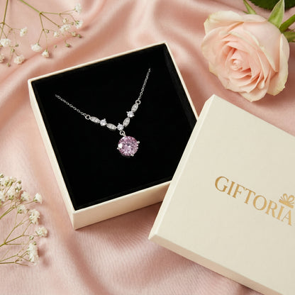925 sterling silver pink cubic zirconia necklace presented in Giftoria gift box