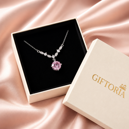 925 sterling silver pink cubic zirconia necklace presented in Giftoria gift box