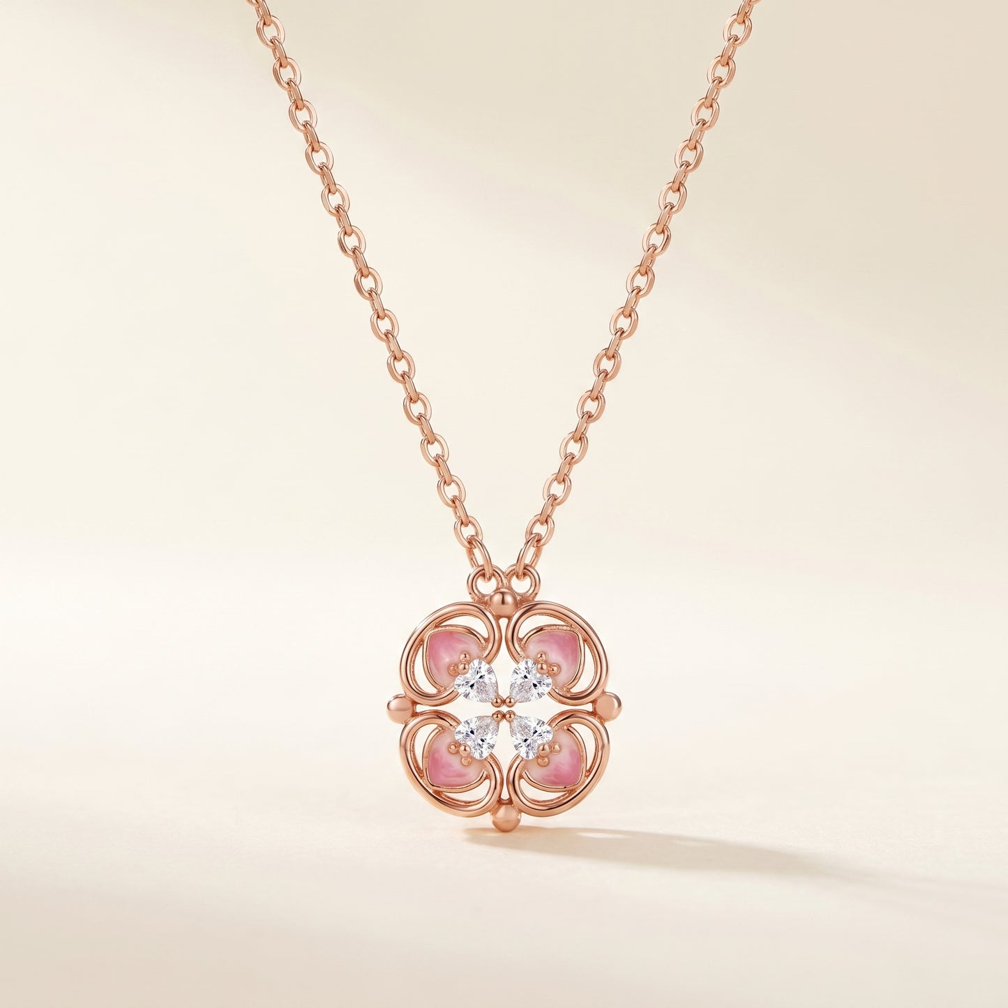 925 sterling silver rose gold magnetic lucky clover necklace with sparkling clover pendant