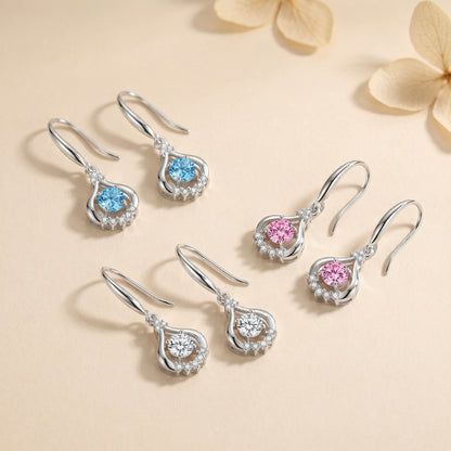 925 sterling silver teardrop dancing cubic zirconia earrings in blue, pink and clear colours