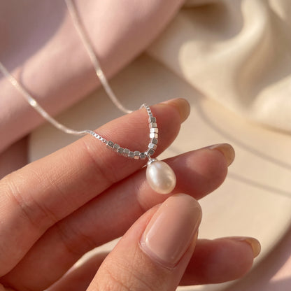 925 Sterling Silver Teardrop Pearl Pendant Necklace