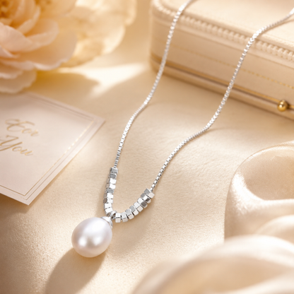 925 sterling silver teardrop pearl necklace on satin, elegant gift for her