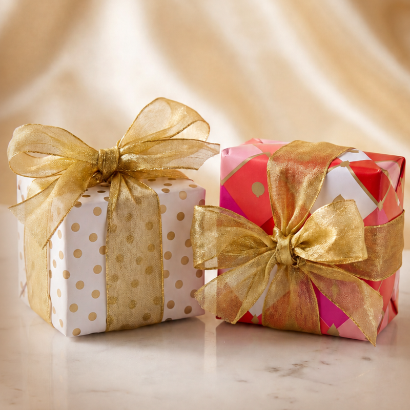 Giftoria hand-finished gift wrapping with quality paper and ribbon