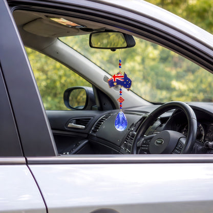 Australia crystal sun catcher hanging from car mirror, adding colour while driving