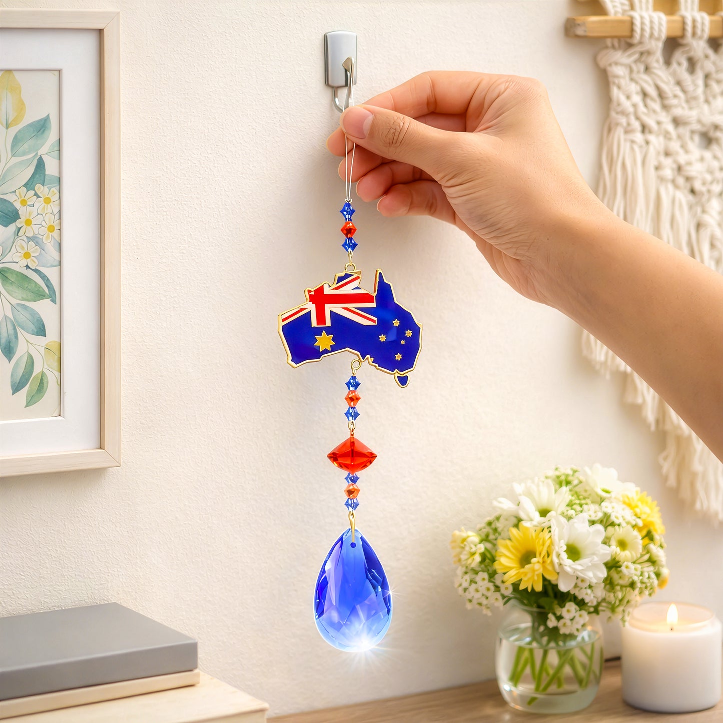 Australia sun catcher hanging on wall to show size and easy installation for home decor