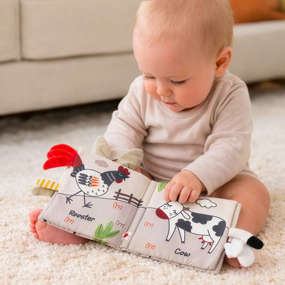 Interactive baby farm and jungle soft book set with rooster and cow pages