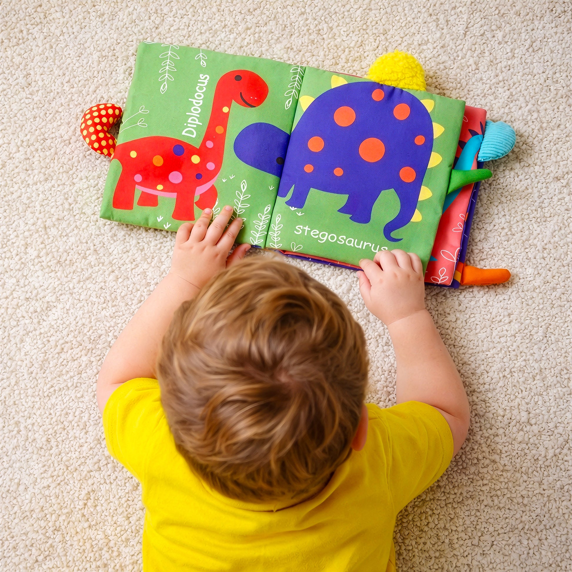 Dinosaur baby cloth book with colorful sensory activity pages
