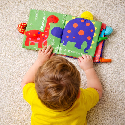 Dinosaur baby cloth book with colorful sensory activity pages