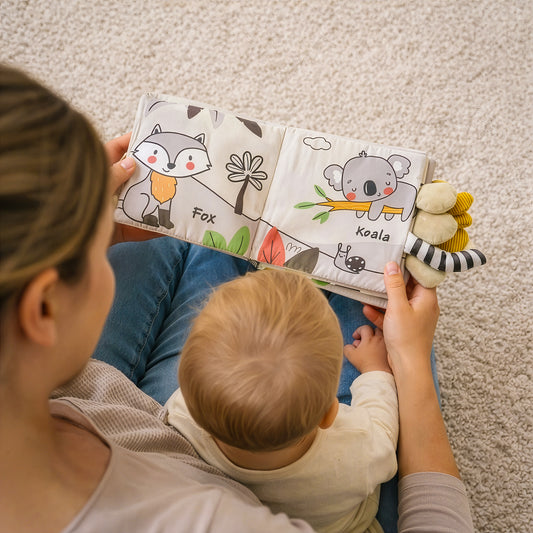 Baby soft book set Farm & Jungle sensory cloth book for babies with fox and koala illustrations