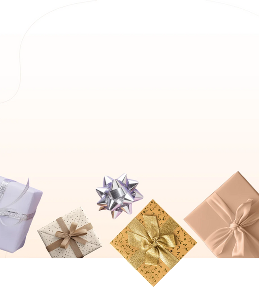 Five gift boxes with decorative bows on a white background