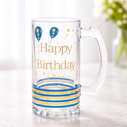 Birthday tankard gift for him glass beer mug with Happy Birthday design by Giftoria Australia