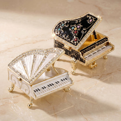 Vintage piano jewellery box in black and white colour options, a unique decorative jewellery gift for her.