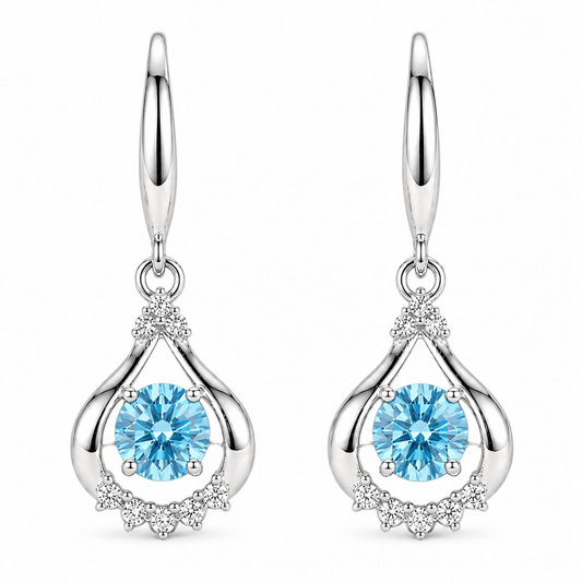 Blue 925 sterling silver teardrop cubic zirconia earrings with dancing crystal giftoria
