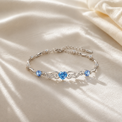 925 Sterling Silver Angel Wings Heart Cubic Zirconia Bracelet