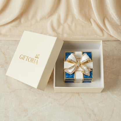 Blue vintage bow enamel crystal jewellery box with Giftoria gift packaging, luxury jewellery holder gift for her Australia