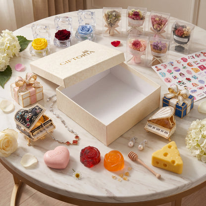 Build Your Own Gift Box Australia with elegant Giftoria gift box, jewellery, soaps and small gift items
